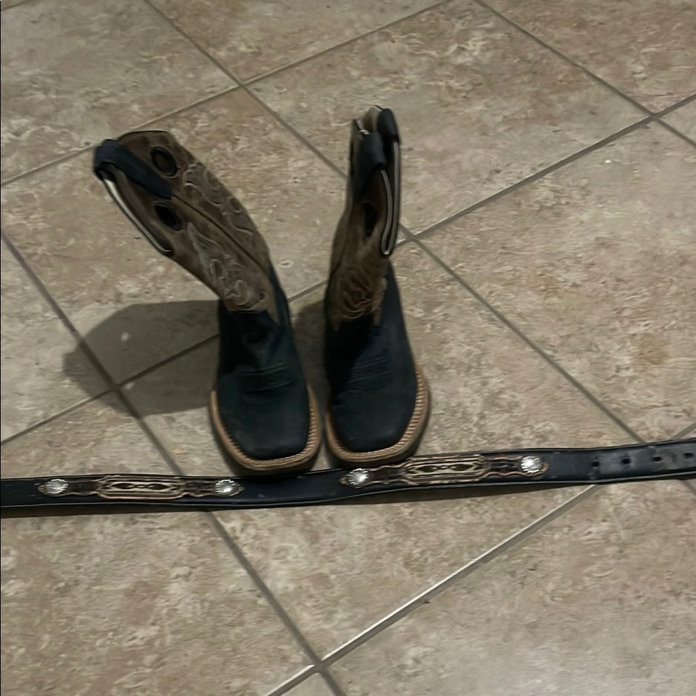 Black and Brown Cowboy Boots with Belt